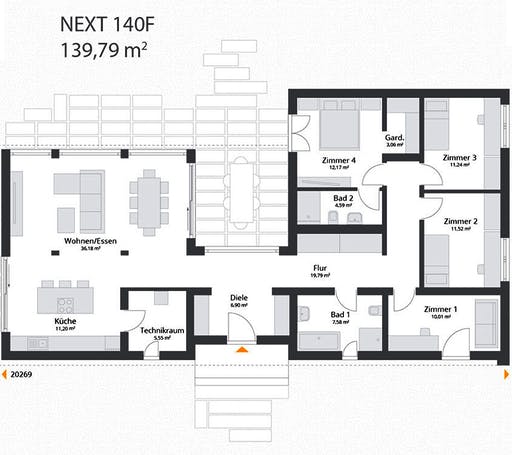 Fertighaus Next 140 F von NEXT by Danwood Schlüsselfertig ab 420900€, Bungalow Grundriss 1