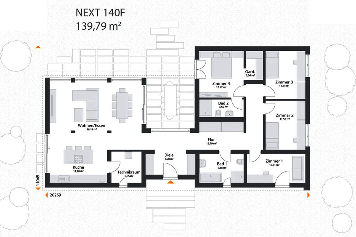Fertighaus Next 140 F von Danwood - NEXT by Danwood Schlüsselfertig ab 469700€, Bungalow Grundriss 1