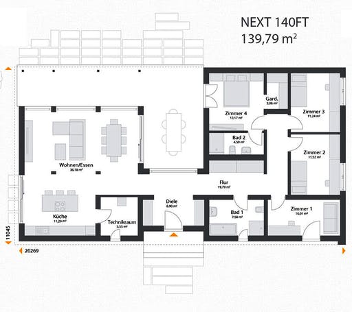Fertighaus Next 140 FT von NEXT by Danwood Schlüsselfertig ab 440700€, Bungalow Grundriss 1
