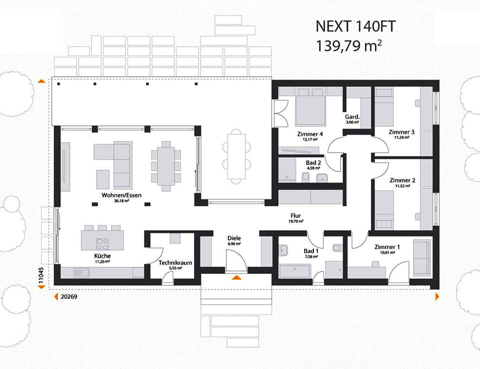 Fertighaus Next 140 FT von Danwood - NEXT by Danwood Schlüsselfertig ab 488200€, Bungalow Grundriss 1