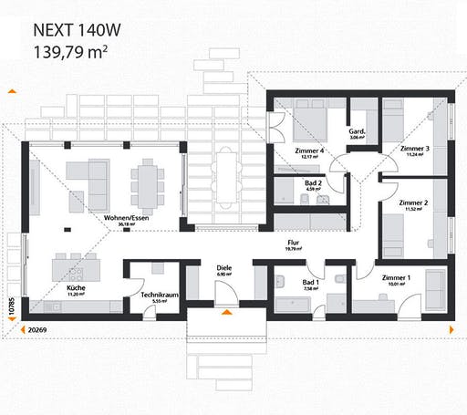 Fertighaus Next 140 W von NEXT by Danwood Schlüsselfertig ab 440700€, Bungalow Grundriss 1