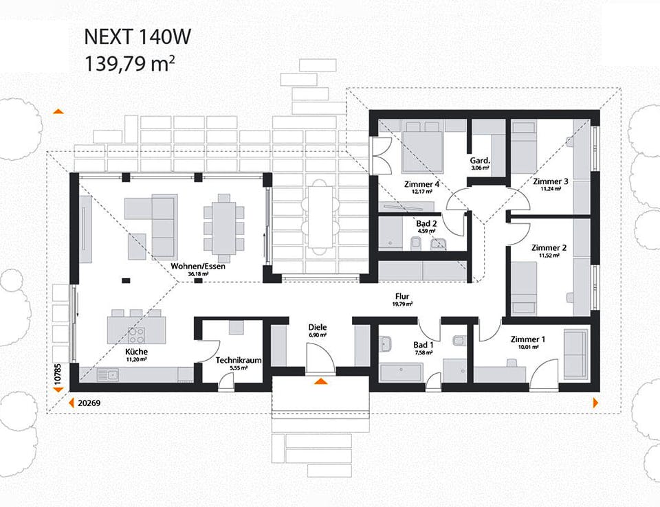 Fertighaus Next 140 W von NEXT by Danwood Schlüsselfertig ab 440700€, Bungalow Grundriss 1
