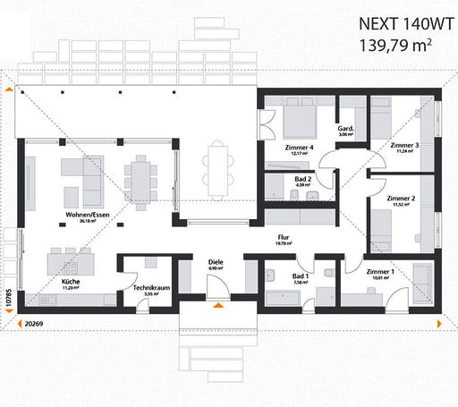 Fertighaus Next 140 WT von NEXT by Danwood Schlüsselfertig ab 451400€, Bungalow Grundriss 1