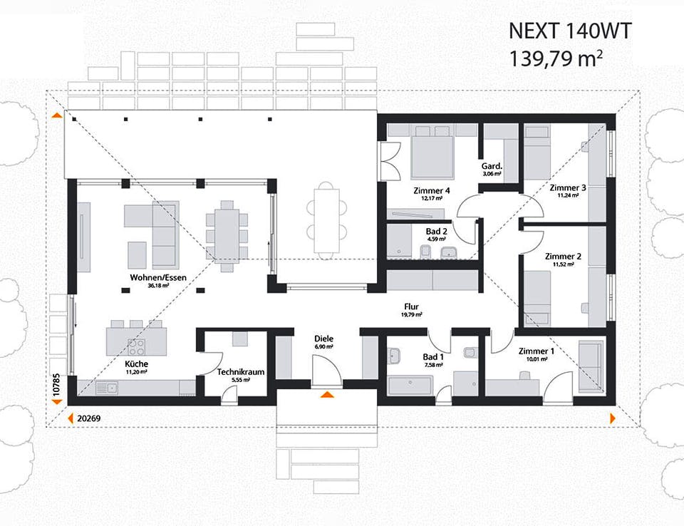 Fertighaus Next 140 WT von NEXT by Danwood Schlüsselfertig ab 451400€, Bungalow Grundriss 1