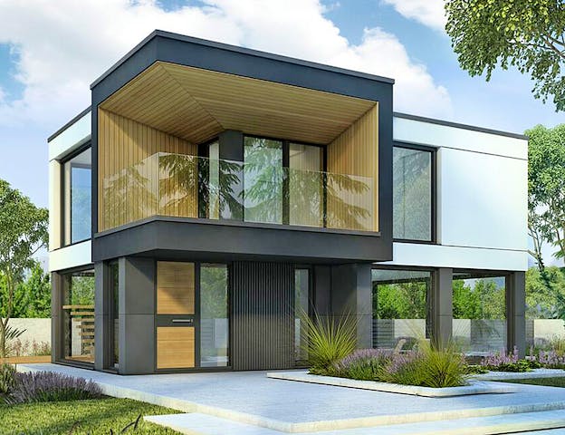 Zweigeschossiges, luxuriöses Modulhaus mit Wellnessbad und Galerie von Danwood Next