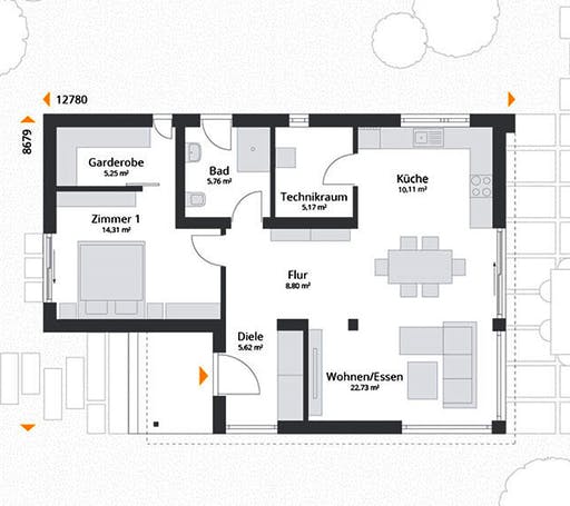 Fertighaus Next 80 F von NEXT by Danwood Schlüsselfertig ab 233500€, Bungalow Grundriss 1