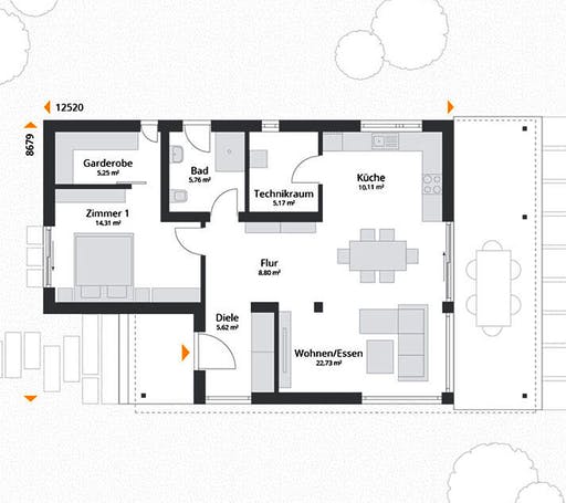 Fertighaus Next 80 FT von NEXT by Danwood Schlüsselfertig ab 250300€, Bungalow Grundriss 1