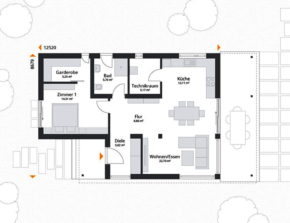 Fertighaus Next 80 FT von Danwood - NEXT by Danwood Schlüsselfertig ab 292600€, Bungalow Grundriss 1