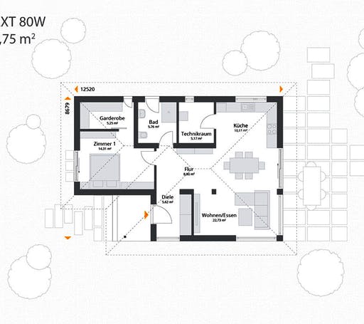 Fertighaus Next 80 W von NEXT by Danwood Schlüsselfertig ab 250100€, Bungalow Grundriss 1