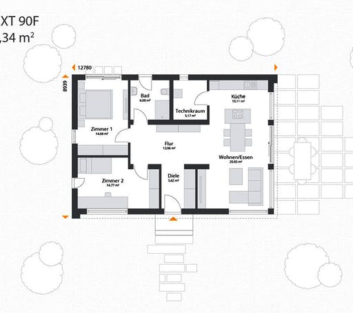 Fertighaus Next 90 F von NEXT by Danwood Schlüsselfertig ab 249600€, Bungalow Grundriss 1
