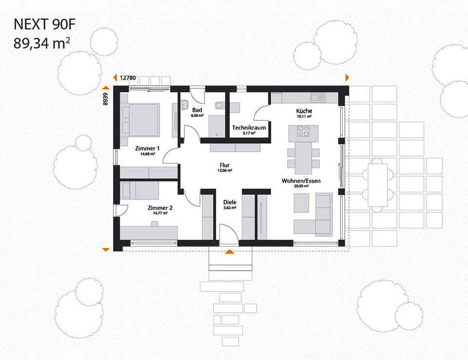 Fertighaus Next 90 F von NEXT by Danwood Schlüsselfertig ab 249600€, Bungalow Grundriss 1