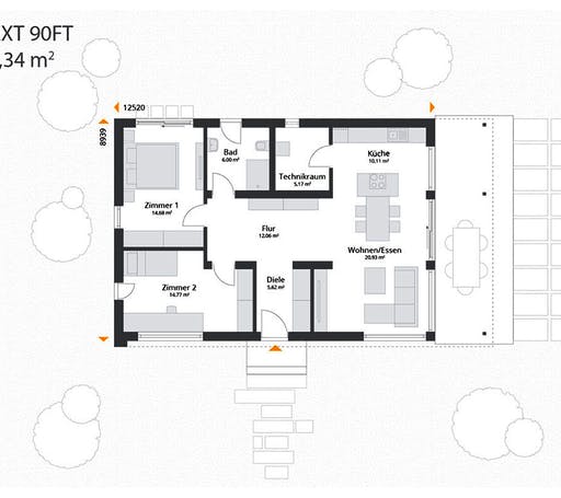 Fertighaus Next 90 FT von NEXT by Danwood Schlüsselfertig ab 267500€, Bungalow Grundriss 1