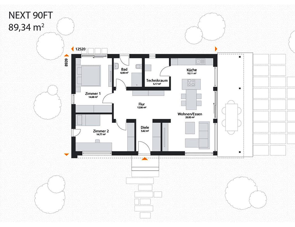 Fertighaus Next 90 FT von Danwood - NEXT by Danwood Schlüsselfertig ab 309500€, Bungalow Grundriss 1
