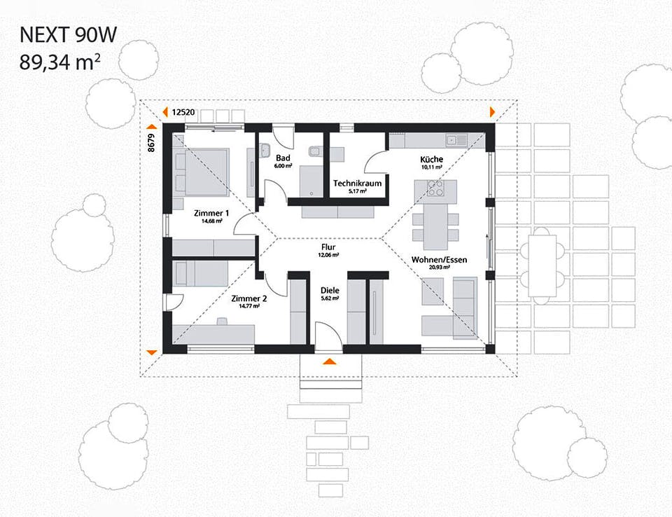 Fertighaus Next 90 W von Danwood - NEXT by Danwood Schlüsselfertig ab 265500€, Bungalow Grundriss 1