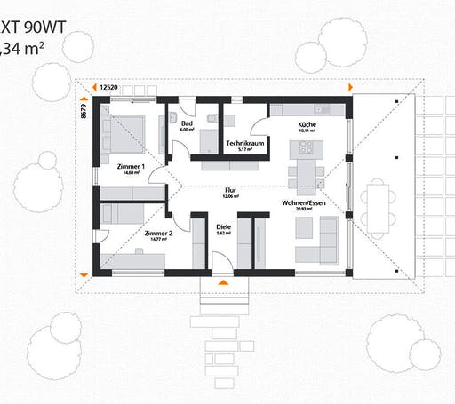 Fertighaus Next 90 WT von NEXT by Danwood Schlüsselfertig ab 282100€, Bungalow Grundriss 1