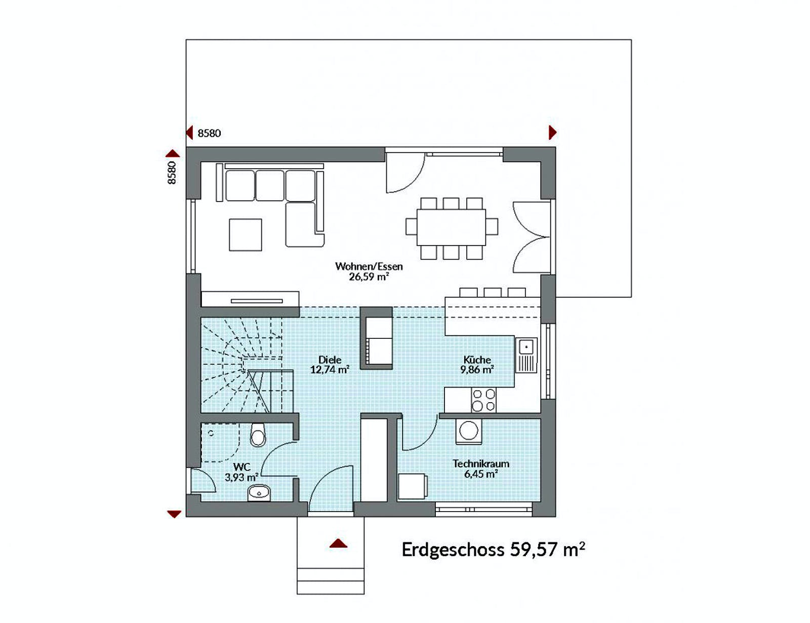 Fertighaus Park 118W von Danwood Schlüsselfertig ab 240900€, Stadtvilla Grundriss 1