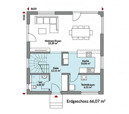 Fertighaus Park 131W von DAN-WOOD Schlüsselfertig ab 237200€, Stadtvilla Grundriss 1