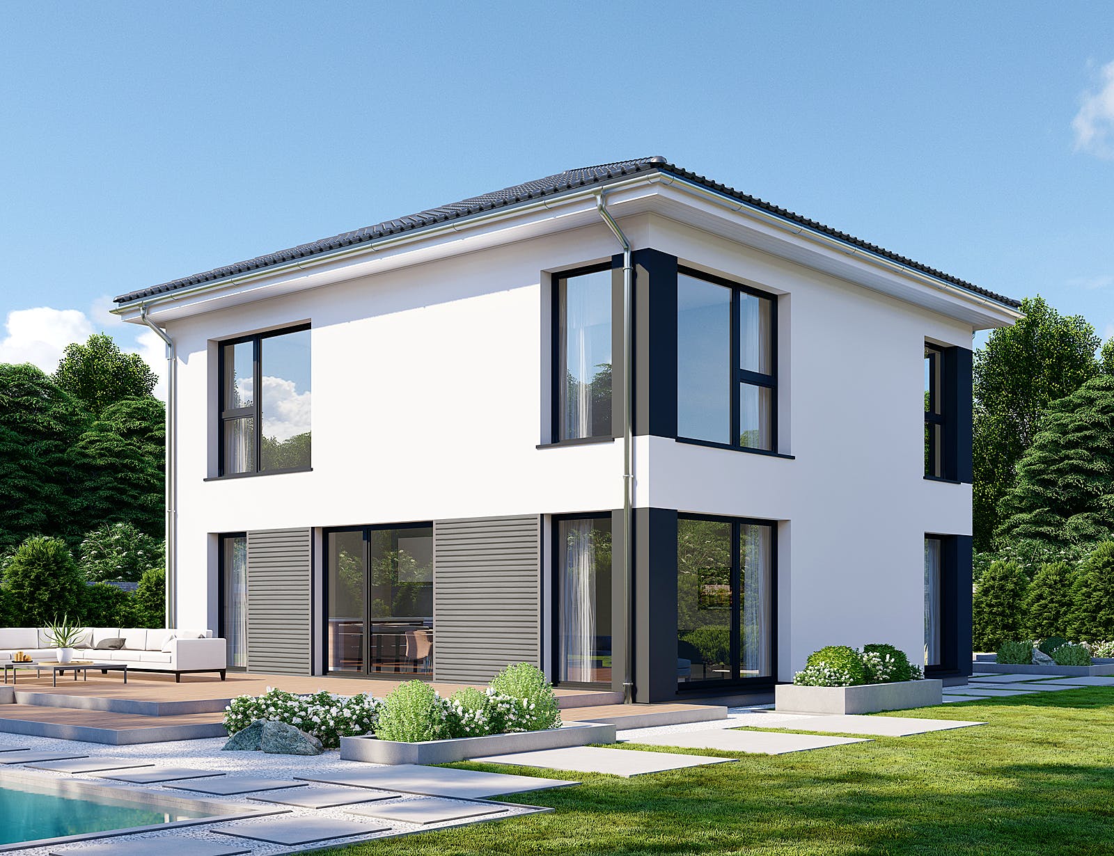 Fertighaus Park 133W von Danwood Schlüsselfertig ab 244500€, Stadtvilla Außenansicht 1