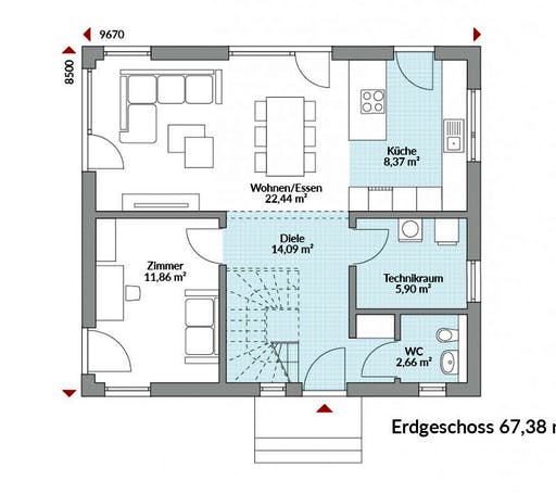 Fertighaus Park 133W von DAN-WOOD Schlüsselfertig ab 238200€, Stadtvilla Grundriss 1