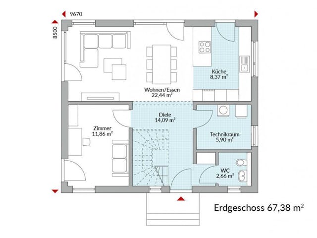Fertighaus Park 133W von Danwood Schlüsselfertig ab 285200€, Stadtvilla Grundriss 1