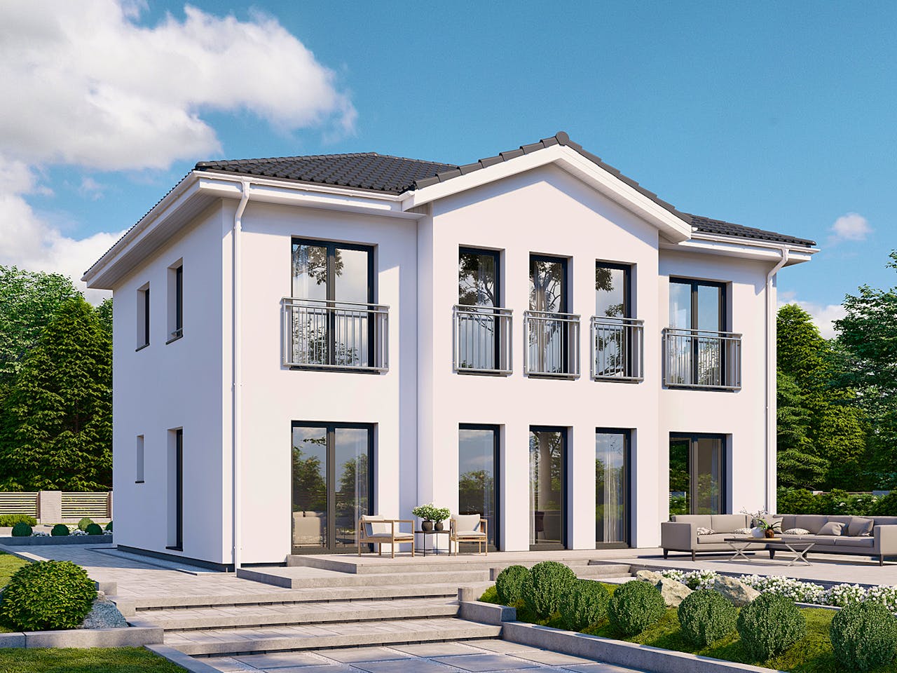 Fertighaus Park 167W von Danwood Schlüsselfertig ab 349500€, Stadtvilla Außenansicht 1