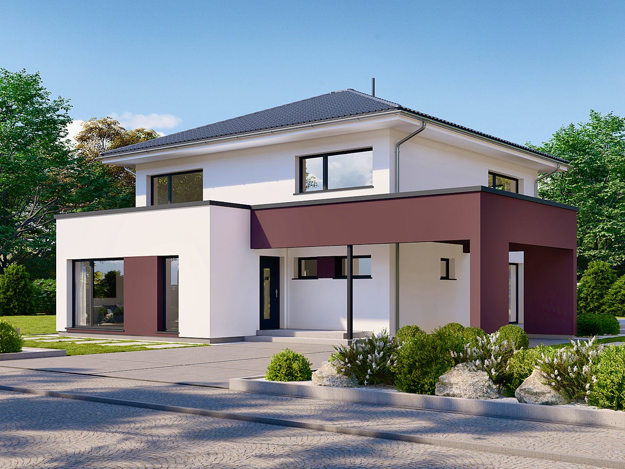 Fertighaus Park 186W von Danwood Schlüsselfertig ab 402300€, Stadtvilla Außenansicht 1