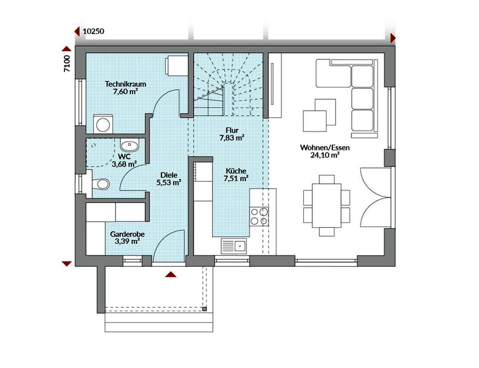Fertighaus Partner 117.1 von Danwood Schlüsselfertig ab 247800€, Satteldach-Klassiker Grundriss 1