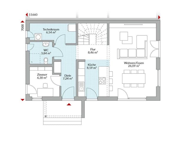 Fertighaus Partner 132.1 von Danwood Schlüsselfertig ab 288200€, Satteldach-Klassiker Grundriss 1