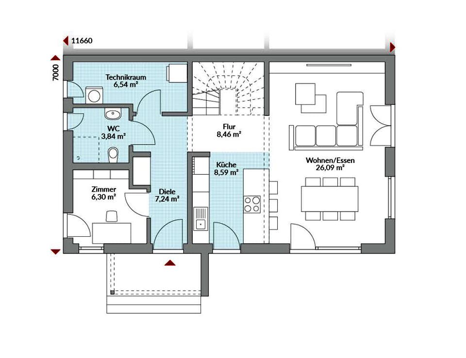 Fertighaus Partner 132.1 von Danwood Schlüsselfertig ab 258300€, Satteldach-Klassiker Grundriss 1