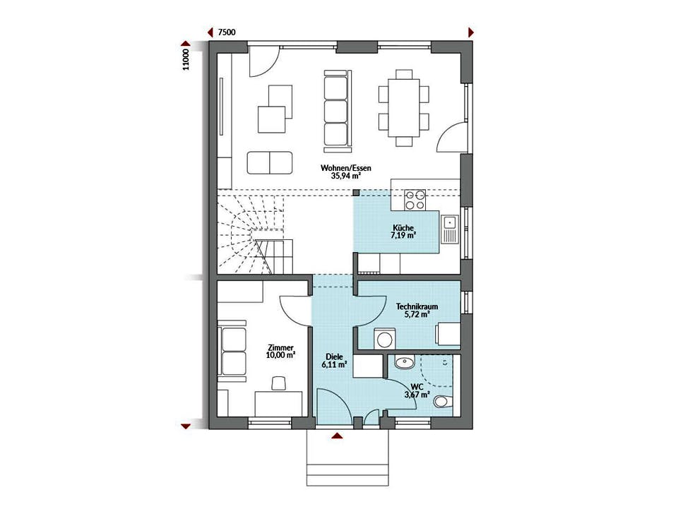 Fertighaus Partner 135 von Danwood Schlüsselfertig ab 249200€, Satteldach-Klassiker Grundriss 1