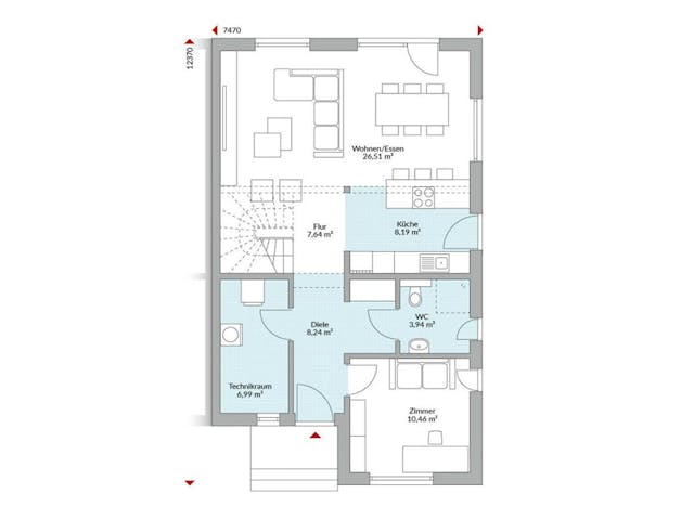 Fertighaus Partner 136 von Danwood Schlüsselfertig ab 287000€, Satteldach-Klassiker Grundriss 1