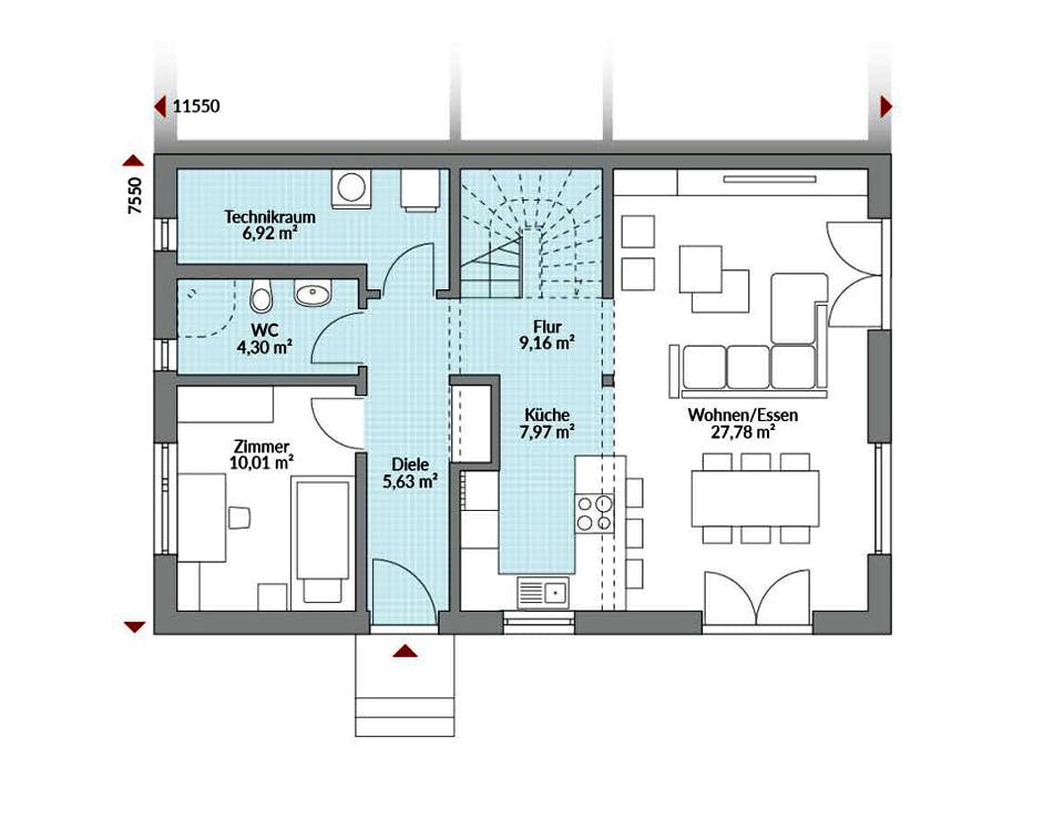 Fertighaus Partner 142W von Danwood Schlüsselfertig ab 260700€, Stadtvilla Grundriss 1