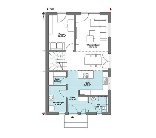 Fertighaus Partner 150 von Danwood Schlüsselfertig ab 274100€, Satteldach-Klassiker Grundriss 1