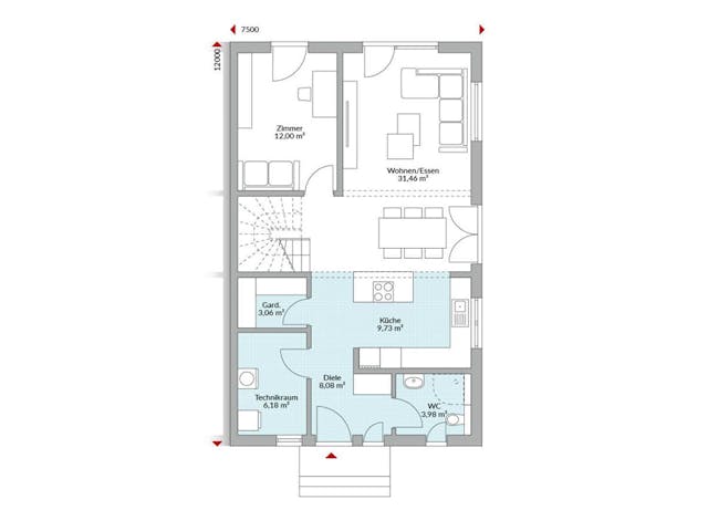 Fertighaus Partner 150 von Danwood Schlüsselfertig ab 315300€, Satteldach-Klassiker Grundriss 1