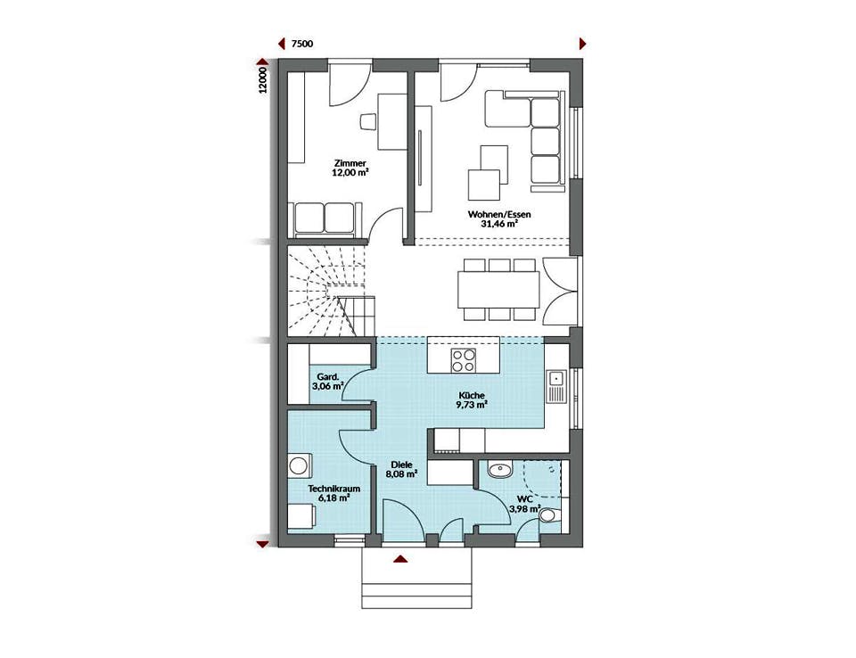 Fertighaus Partner 150 von Danwood Schlüsselfertig ab 281900€, Satteldach-Klassiker Grundriss 1