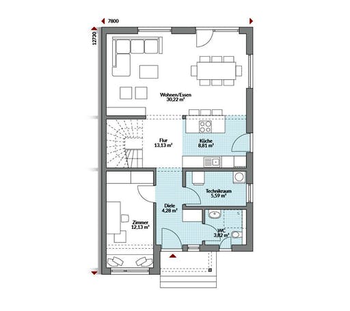 Fertighaus Partner 151 von Danwood Schlüsselfertig ab 276000€, Satteldach-Klassiker Grundriss 1