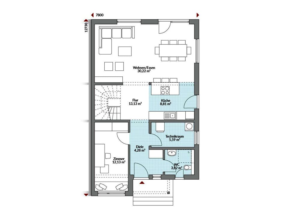 Fertighaus Partner 151 von Danwood Schlüsselfertig ab 283800€, Satteldach-Klassiker Grundriss 1