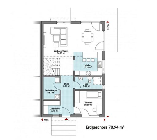 Fertighaus Partner 157 (inactive) von DAN-WOOD Schlüsselfertig ab 238300€, Satteldach-Klassiker Grundriss 1