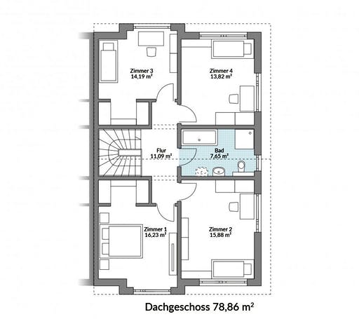 Fertighaus Partner 157 (inactive) von DAN-WOOD Schlüsselfertig ab 238300€, Satteldach-Klassiker Grundriss 2