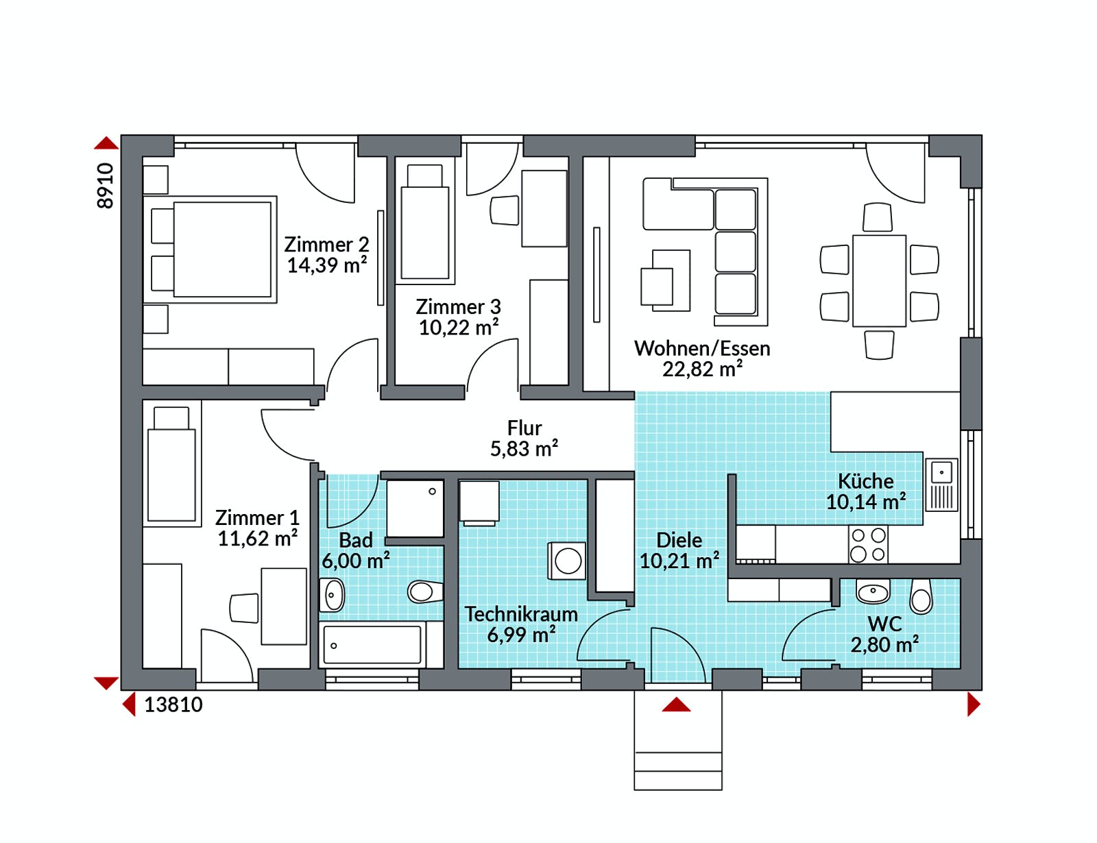Fertighaus Perfect 101 von Danwood Schlüsselfertig ab 212500€, Bungalow Grundriss 1