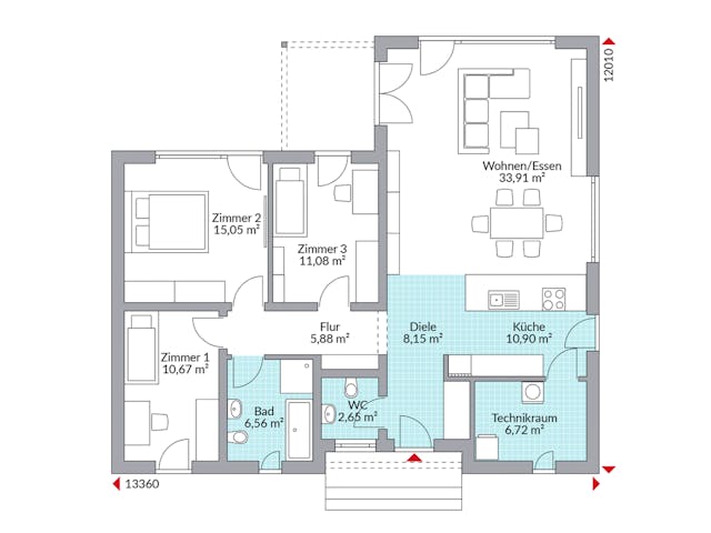 Fertighaus Perfect 112 von Danwood Schlüsselfertig ab 266100€, Bungalow Grundriss 1