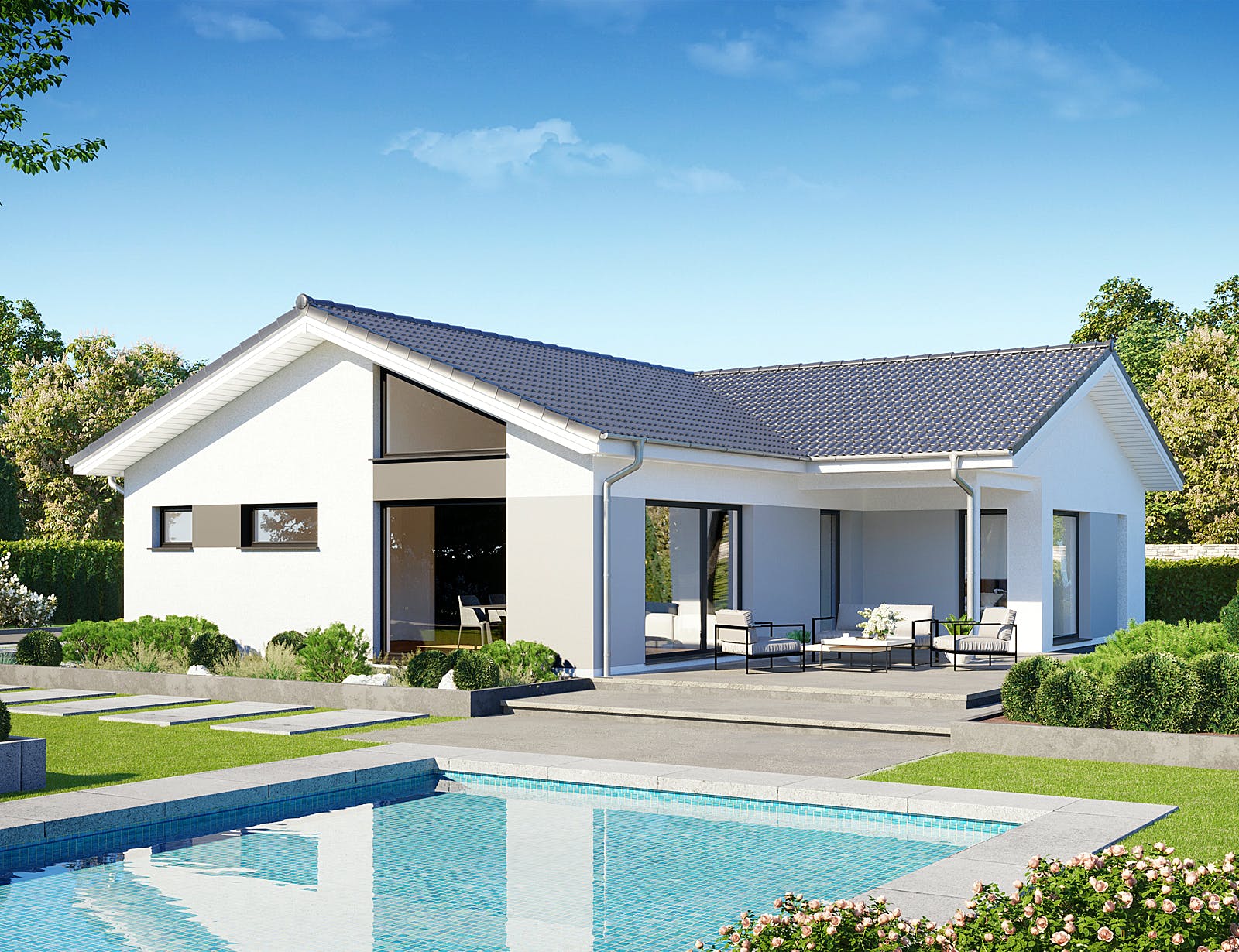 Fertighaus Perfect 113 von Danwood Schlüsselfertig ab 249900€, Bungalow Außenansicht 2