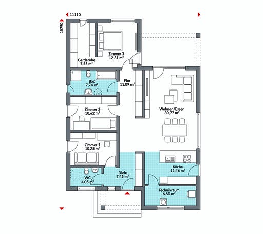 Fertighaus Perfect 120.1 von DAN-WOOD Schlüsselfertig ab 237400€, Bungalow Grundriss 1