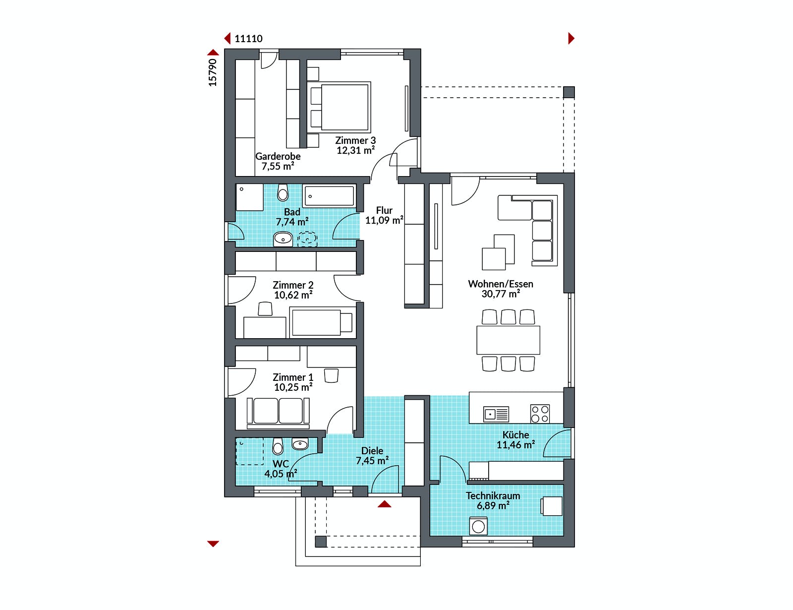 Fertighaus Perfect 120.1 von Danwood Schlüsselfertig ab 253900€, Bungalow Grundriss 1
