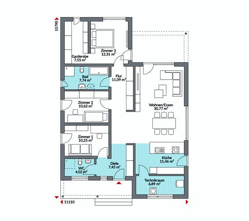 Fertighaus Perfect 120 Cube von DAN-WOOD Schlüsselfertig ab 252700€, Bungalow Grundriss 1
