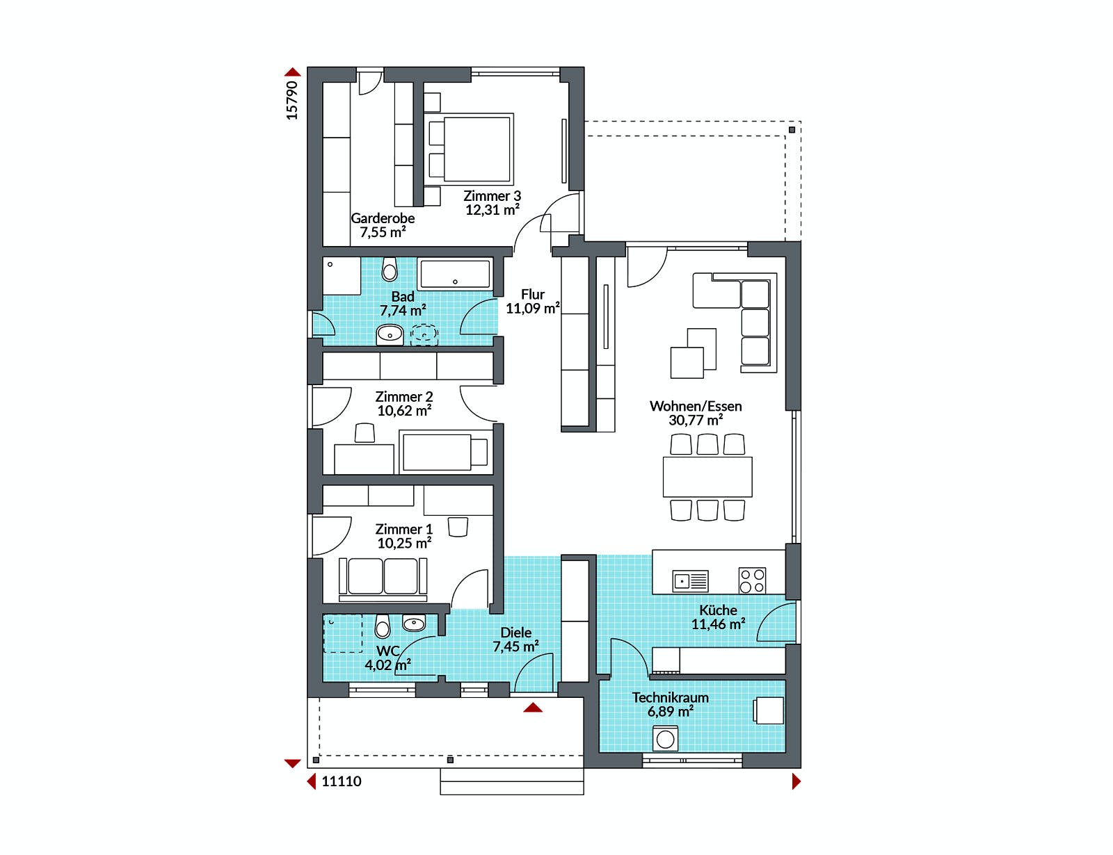 Fertighaus Perfect 120 Cube von Danwood Schlüsselfertig ab 269300€, Bungalow Grundriss 1