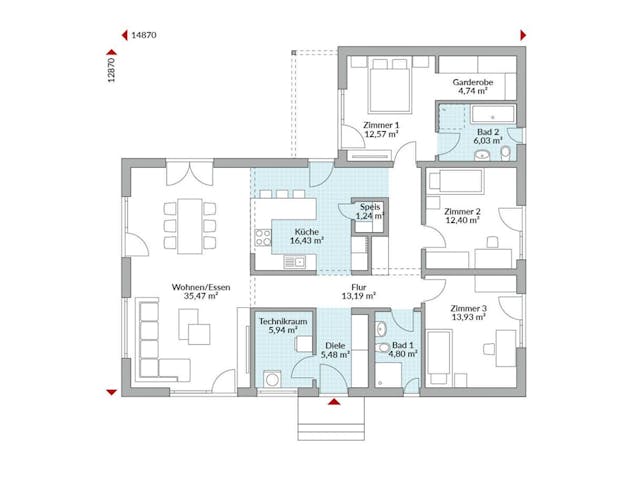 Fertighaus Perfect 132 von Danwood - Österreich Schlüsselfertig ab 332300€, Bungalow Grundriss 1 Fertighaus Perfect 132 von Danwood - Österreich Schlüsselfertig ab 332300€, Bungalow Grundriss 1
