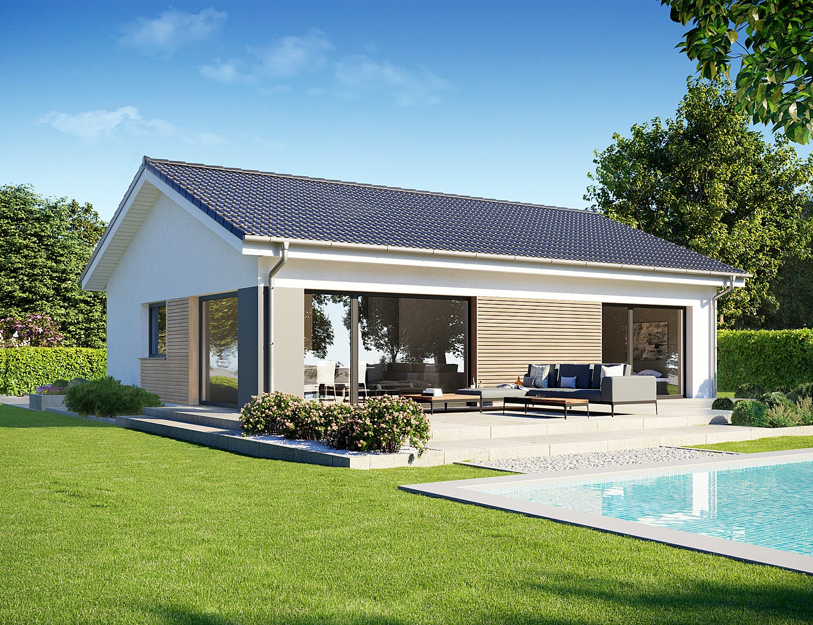 Fertighaus Perfect 86 von Danwood Schlüsselfertig ab 189200€, Bungalow Außenansicht 1