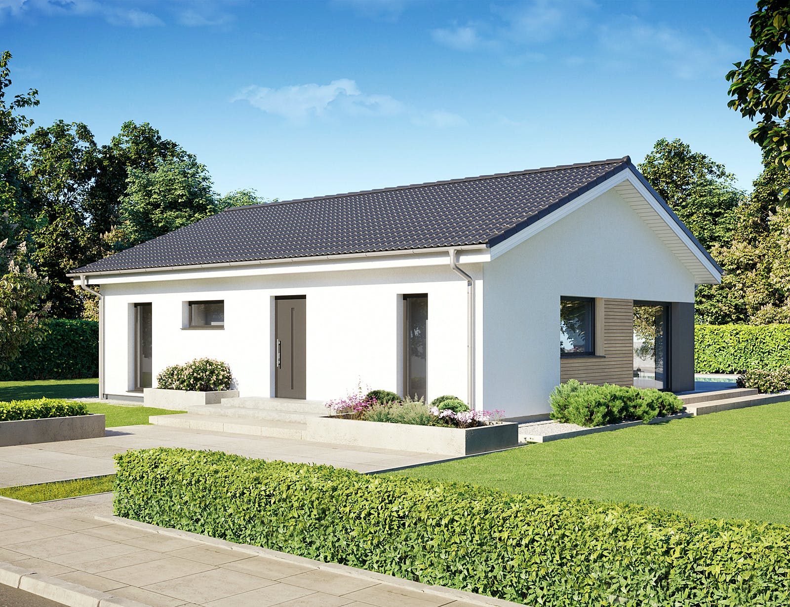 Fertighaus Perfect 86 von Danwood Schlüsselfertig ab 189200€, Bungalow Außenansicht 2