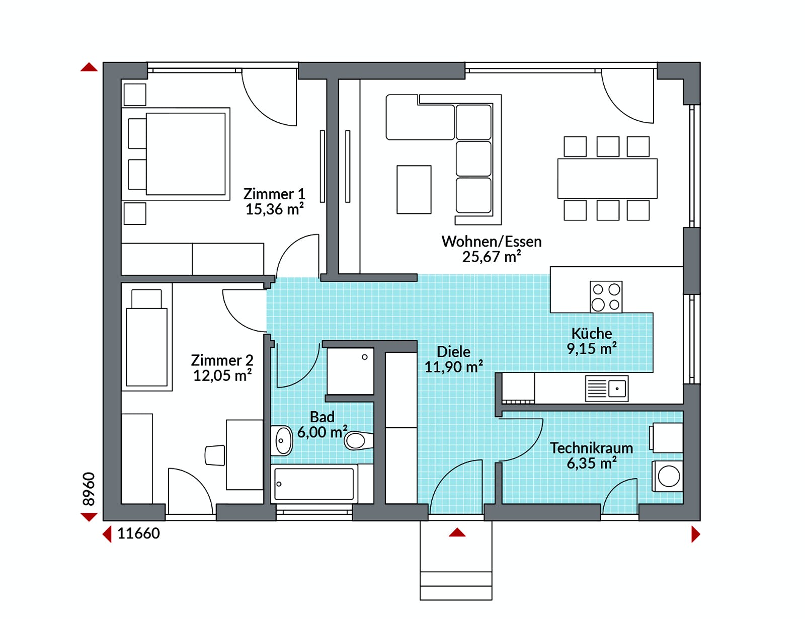 Fertighaus Perfect 86 von Danwood Schlüsselfertig ab 189200€, Bungalow Grundriss 1